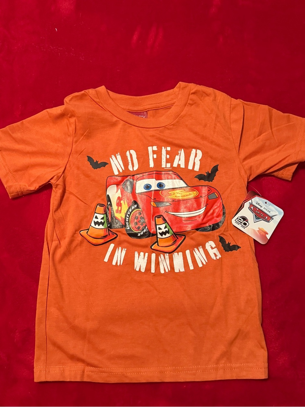 Disney Pixar Cars Halloween Graphic T Shirt Size 5 NWT Orange Lighting McQueen